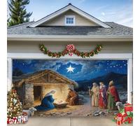 WYYHAA C, 13 x 6 ft/4 x 1,8 m, banner per il garage di Natività Gesù, grande decorazione di Natale cristiana con santa famiglia e animali, affresco all'aperto per feste