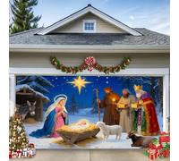 WYYHAA C, 6,5 x 5 ft/2 x 1,5 m, banner per garage di Natale Natività, scena della nascita di Gesù con Maria, Angeli, Pastori e Animali, grande decorazione esterna festiva