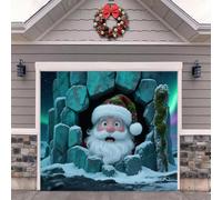 WYYHAA C,8 x 7ft/2,4 x 2,1 m, striscione per porta del garage, divertente Babbo Natale guarda attraverso il foro della parete, grande decorazione esterna per casa, feste e giardino