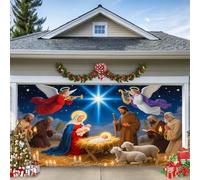 WYYHAA D, 13 x 6 ft/4 x 1,8 m, banner per garage di Natale Natività, scena della nascita di Gesù con Maria, Angeli, Pastori e Animali, grande decorazione esterna festiva
