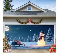 WYYHAA D, 4,8 x 2,1 m, decorazioni natalizie per porte di garage, pupazzi di neve e scene innevate sono piene di allegria festiva, grande sfondo natalizio riutilizzabile impermeabile da appendere