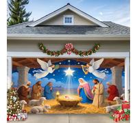 WYYHAA E,8 x 7 ft/2,4 x 2,1 m, per porta del garage, nascita di Gesù con Maria, angeli, pastori e animali, grande decorazione esterna