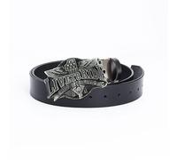 WYYXJY Cintura Uomo Leather Belt Nero Live To Ride Cintura Punk Rock Hiphop Casual Western Cowboy Cintura Pelle Bovina Cintura retrò Grande Fibbia 130 Cm