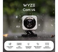 Wyze Cam v4, telecamera di sicurezza domestica intelligente Wi-Fi 2K HD, uso interno/esterno, monitor per animali domestici/bebè, faretto/sirena attivato dal movimento,