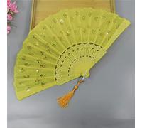 WYZI Ventagli Matrimonio, 2 Pz Giallo Decorativo Ventagli Pieghevoli Elegnt Ricamato Paillettes Giallo Osso Ventagli di Plastica con Nappa Ventaglio Cinese Fatto A Mano per La Festa di Ballo di Nozze