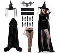 WZBBJuser Costume da Strega di Halloween, Costume Strega Donna, Magus Costume da Donna, Con Cappello, Mantello, Cosplay per Halloween Carnevale Cosplay Festa (160)