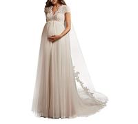 WZEFEIO Abiti da Sposa Abiti da Sposa Lungo A-Line Pizzo Moda da Sposa Civil Office Dresses Principessa Grandi Taglie per Le Donne Incinte, Avorio, 56