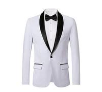 WZIKAI Giacca da Smoking da Uomo, Slim Fit, con Un Bottone, Tinta Unita, per Matrimoni, Balli, cene, Feste, B-Bianco, L