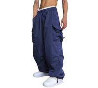 WZIKAI Pantaloni Cargo Larghi da Uomo, Casual, Stile Paracadute, vestibilità Larga, Stile Hip Hop, con Tasche, Blu Navy, S