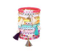 WZJLY Set di 12 braccialetti elastici da donna, senza fili, bohémien, multistrato, colorati, regolabili, idea regalo per le donne, One Size, Argilla, Nessuna pietra preziosa