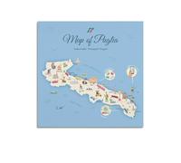 WZKTCL Poster decorativo da parete con mappa dell'Europa, Italia, Puglia, poster decorativo su tela, stampa artistica moderna per camera da letto, per camera da letto, 40 x 40 cm
