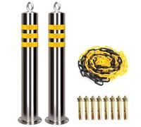 Wzmazigly Barriera di Parcheggio per Auto 2 Pezzi, Dissuasore di Parcheggio in Acciaio Inox con Catena da 5 M, Dissuasori di Sicurezza Carrabili Fissi per Impieghi Gravosi, Silver, 76x800MM-2pcs
