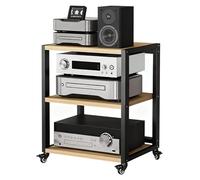 Wzmazingly Scaffali HiFi 2/3/4/5 Ripiani Con Ruote, Resistente Supporto Multimediale AV, Storage Domestico Per Giradischi, Apparecchiature Audio/Video(Black+Beige,L55xW50xH70cm)