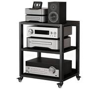 Wzmazingly Scaffali HiFi 2/3/4/5 Ripiani Con Ruote, Resistente Supporto Multimediale AV, Storage Domestico Per Giradischi, Apparecchiature Audio/Video(Black,L55xW50xH70cm)