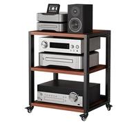 Wzmazingly Scaffali HiFi 2/3/4/5 Ripiani Con Ruote, Resistente Supporto Multimediale AV, Storage Domestico Per Giradischi, Apparecchiature Audio/Video(Black+Brown,L55xW50xH70cm)