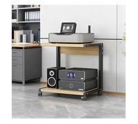 Wzmazingly Scaffali HiFi A 2 Livelli Con Ruote, Carrello Multimediale AV Scaffale Mobile Per Support, Torre Rack Audio In Legno, Deposito Domestico, Per Giradischi, TV Box(Black+Beige,H50cm/19.7in)