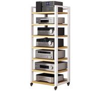 Wzmazingly Supporto Multimediale AV A 4/5/6/7 Livelli Con Ruote E Ripiani Regolabili, Struttura In Acciaio + Pannelli, Mobiletto Per Archiviazione Multimediale Per Casa/Ufficio/Teatro(White,7-Tier)