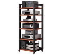 Wzmazingly Supporto Multimediale AV A 4/5/6/7 Livelli Con Ruote E Ripiani Regolabili, Struttura In Acciaio + Pannelli, Mobiletto Per Archiviazione Multimediale Per Casa/Ufficio/Teatro(Brown,6-Tier)