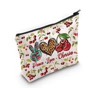 WZMPA Divertente trousse per cosmetici con ciliegie, regalo per amanti della pace, amore, ciliegie, con cerniera, idea regalo per amanti della frutta, Ciliegie della pace F, Vestibilità