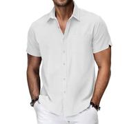 WZMYDBD Camicia Uomo in Cotone E Lino Camicia Uomo Maniche Corte Regular Fit con Taschino Leggero E Traspirante La Spiaggia Camicie Estiva con Collo Button-Down Le Vacanze E Il Lavoro