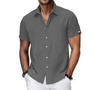 WZMYDBD Camicia Uomo in Cotone E Lino Camicia Uomo Maniche Corte Regular Fit con Taschino Leggero E Traspirante La Spiaggia Camicie Estiva con Collo Button-Down Le Vacanze E Il Lavoro