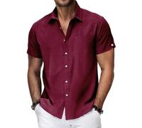 WZMYDBD Camicia Uomo in Cotone E Lino Camicia Uomo Maniche Corte Regular Fit con Taschino Leggero E Traspirante La Spiaggia Camicie Estiva con Collo Button-Down Le Vacanze E Il Lavoro