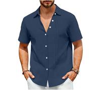 WZMYDBD Camicia Uomo in Cotone E Lino Camicia Uomo Maniche Corte Regular Fit con Taschino Leggero E Traspirante La Spiaggia Camicie Estiva con Collo Button-Down Le Vacanze E Il Lavoro