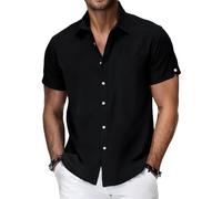 WZMYDBD Camicia Uomo in Cotone E Lino Camicia Uomo Maniche Corte Regular Fit con Taschino Leggero E Traspirante La Spiaggia Camicie Estiva con Collo Button-Down Le Vacanze E Il Lavoro