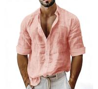 WZMYDBD Camicia Uomo Lino Manica Lunga vestibilità Camicie Casual Camicia Lino Uomo Regular Fit con Bottoni Tinta Unita Maglia Manica Lunga Camicie in Cotone Linos da Spiaggia Estiva per Mare Vacanza