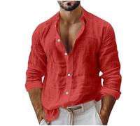 WZMYDBD Camicia Uomo Lino Manica Lunga vestibilità Camicie Casual Camicia Lino Uomo Regular Fit con Bottoni Tinta Unita Maglia Manica Lunga Camicie in Cotone Linos da Spiaggia Estiva per Mare Vacanza