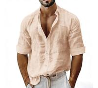 WZMYDBD Camicia Uomo Lino Manica Lunga vestibilità Camicie Casual Camicia Lino Uomo Regular Fit con Bottoni Tinta Unita Maglia Manica Lunga Camicie in Cotone Linos da Spiaggia Estiva per Mare Vacanza