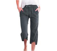 WZMYDBD Pantaloni Capri da Donna Cotone e Lino Elastici in Vita Comodi Pantaloni 3/4 Larghi Estivi Leggeri Pinocchietti Donna Casual a Gamba Dritta Pinocchietto Cropped Taglie Forti Spiaggia Bermuda