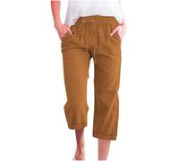 WZMYDBD Pantaloni Capri da Donna in Cotone e Lino con Coulisse in Vita Elasticizzata Pantaloni in Tinta Unita con Tasche Pantalone da Donna Lunghezza 3/4 Pantalone Estivi Corti Larghi Casual Gamba