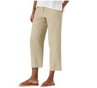 WZMYDBD Pantaloni Donna Estivi Comodi Cotone e Lino Larghi Leggeri 3/4 Pinocchietti Elegante Bermuda Casual con Tasca Vita Alta Cropped Capri Tuta Pants Casual Coulisse Regolabile Pantalone
