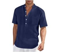 WZMYDBD Uomo Camicia Lino Cotone A Maniche Corte vestibilità Regolare Casual Camicie Estive Casual Camicia da Spiaggia per Il Tempo Libero Contesti Vacanze, attività All'aperto Uso Quotidiano