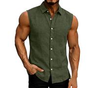 WZMYDBD Uomo Cotone E Lino Estiva Canottiera Sportive, Uomo Camicia Lino Cotone Rapida Casual da Spiaggia Fresca E Traspirante Perfetta Blusa per Il Tempo Libero Una Cena Estiva