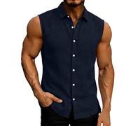 WZMYDBD Uomo Cotone E Lino Estiva Canottiera Sportive, Uomo Camicia Lino Cotone Rapida Casual da Spiaggia Fresca E Traspirante Perfetta Blusa per Il Tempo Libero Una Cena Estiva