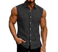 WZMYDBD Uomo Cotone E Lino Estiva Canottiera Sportive, Uomo Camicia Lino Cotone Rapida Casual da Spiaggia Fresca E Traspirante Perfetta Blusa per Il Tempo Libero Una Cena Estiva
