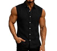 WZMYDBD Uomo Cotone E Lino Estiva Canottiera Sportive, Uomo Camicia Lino Cotone Rapida Casual da Spiaggia Fresca E Traspirante Perfetta Blusa per Il Tempo Libero Una Cena Estiva