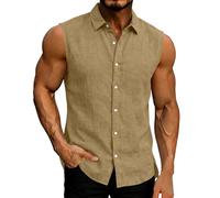 WZMYDBD Uomo Cotone E Lino Estiva Canottiera Sportive, Uomo Camicia Lino Cotone Rapida Casual da Spiaggia Fresca E Traspirante Perfetta Blusa per Il Tempo Libero Una Cena Estiva