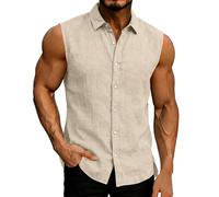 WZMYDBD Uomo Cotone E Lino Estiva Canottiera Sportive, Uomo Camicia Lino Cotone Rapida Casual da Spiaggia Fresca E Traspirante Perfetta Blusa per Il Tempo Libero Una Cena Estiva