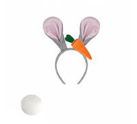 Wzmzjy Fermaglio per Capelli Bambini Fascia Orecchie Coniglio Cerchietto Animale Accessorio Capelli Fascia Costume Morbida con Carote Decorative Stile, Grigio+Rosa, Orecchie+Coda
