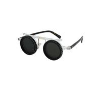 Wzmzjy Occhiali da Sole Protection Polarizzati Tondi Steampunk con Lente Nd Regolabile Antiriflesso Anti Luce Struttura Ibrida Adatti per Guida Pesca Camminate Eventi Vita, Bianco