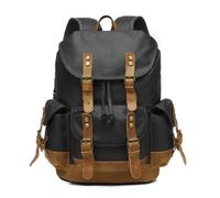 Wzmzjy Zaino Impermeabile da Viaggio Canvas Rucksack Borsa con Ampio Scomparto Principale per Accesso Rapido per Giornate di Studio Palestra Treno Autobus, Nero