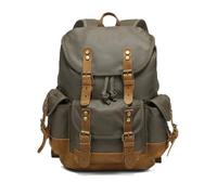 Wzmzjy Zaino Impermeabile da Viaggio Canvas Rucksack Borsa con Ampio Scomparto Principale per Accesso Rapido per Giornate di Studio Palestra Treno Autobus, Verde Militare