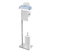 WZRUA Portarotolo di carta igienica autoportante, antiscivolo, con dispenser e ripiano per telefoni, supporto per rotolo di carta igienica in acciaio inox cromato SUS304 per WC, WC e bagno