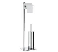 WZRUA Portarotolo di carta igienica autoportante e portascopino per WC, supporto per carta igienica in acciaio inox cromato 304, porta scopino per WC con supporto anti trabocco, autoportante
