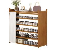 WZSMZKHF Scarpiera In Bambù con Tenda Antipolvere per La Privacy, Armadio Scarpe Indipendente, Ripiano Regolabile, Porta Scarpe per Armadio, Ingresso e Corridoio(L100 x W23 x H88cm)