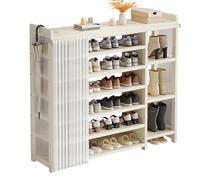 WZSMZKHF Scarpiera Lunga a 7 Ripiani con Tenda Antipolvere, Mobiletto Ingresso per Stivali, Grande Porta Scarpe Portaoggetti In Bambù per Ingresso, Soggiorno, Camera da Letto, Bianco