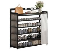 WZSMZKHF Scarpiera Nera Ingresso - Scaffale Portascarpe In Bambù Di Grande Capacità con Tenda Antipolvere e Pannelli Laterali In Acrilico, per Armadio, Ingresso, Soggiorno(L90 x W23 x H87cm)